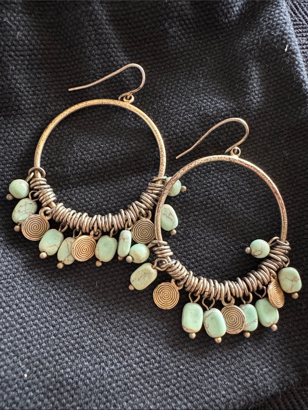 Boho Mint Gold Drop Hoop Earrings